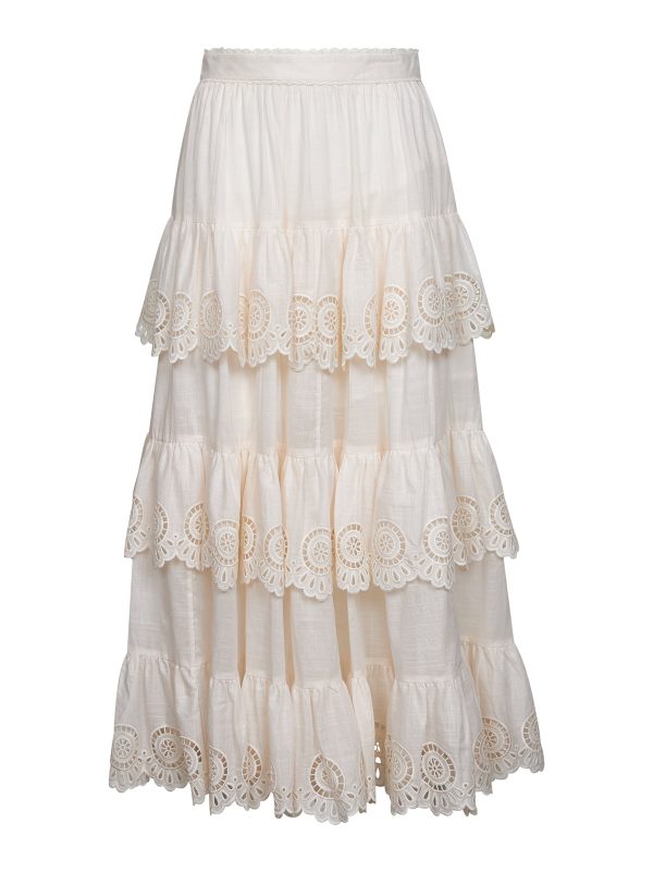 ZIMMERMANN | Ivory embroidered cotton Lucky tiered midi skirt | Women | 2