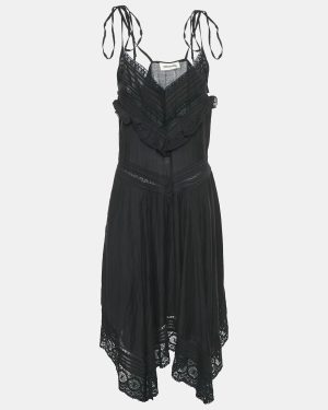 Zadig & Voltaire Black Lace Trim Rilli Cotton Asymmetric Midi Dress M