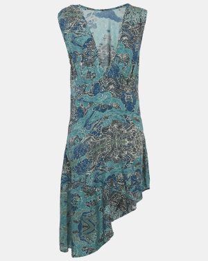 Zadig & Voltaire Blue Root Print Raw Edge Detail Asymmetric Dress S