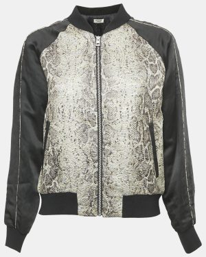 Zadig & Voltaire Deluxe Grey Jacquard and Satin Billy Snake Jacket M