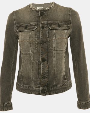 Zadig & Voltaire Grey Distressed Denim Embroidered Kiok Gris Brode Jacket XS