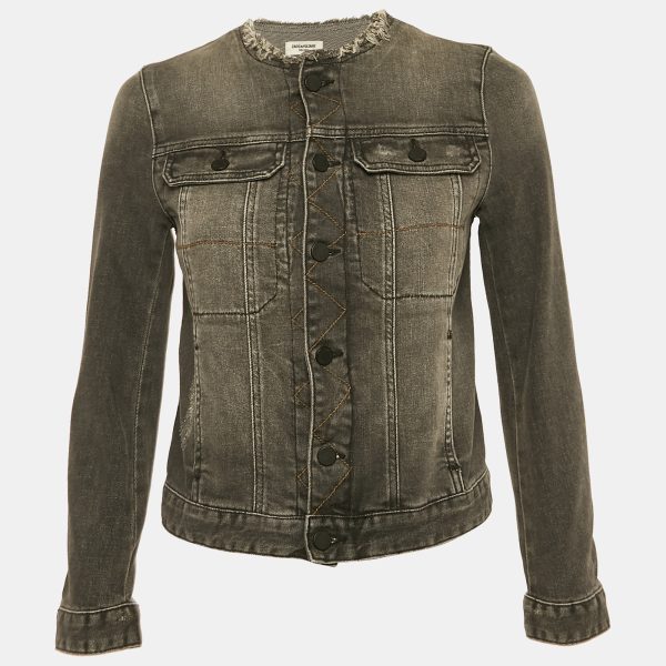 Zadig & Voltaire Grey Distressed Denim Embroidered Kiok Gris Brode Jacket XS