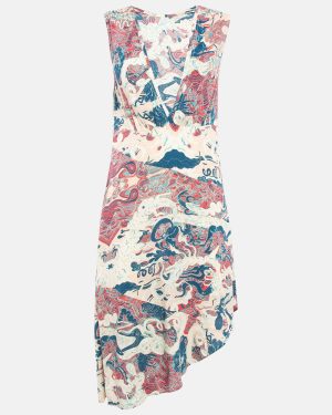 Zadig & Voltaire Pink Printed Crepe Asymmetric Root Midi Dress M