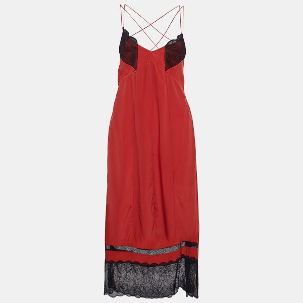 Zadig & Voltaire Red Lace Trim and Silk Roses Deluxe Slip Dress M