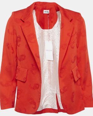 Zadig & Voltaire Red Paisley Jacquard Open Front Blazer S