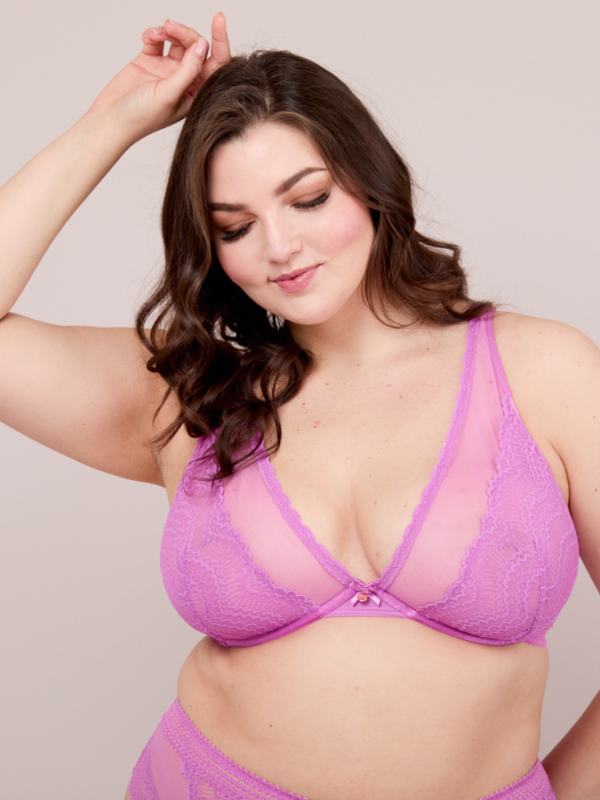 Zig Zag Lace High Apex Underwired Bra - 38FF / Violet