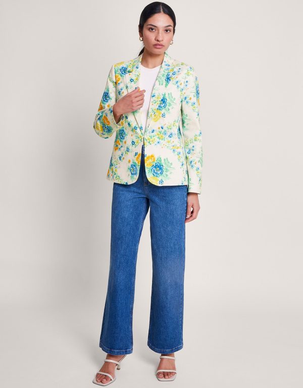 Zimira Floral Print Blazer Ivory