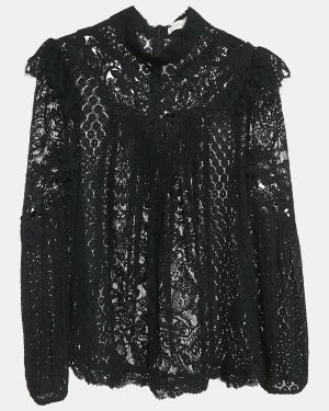 Zimmermann Black Lace Pleated High Neck Blouse M