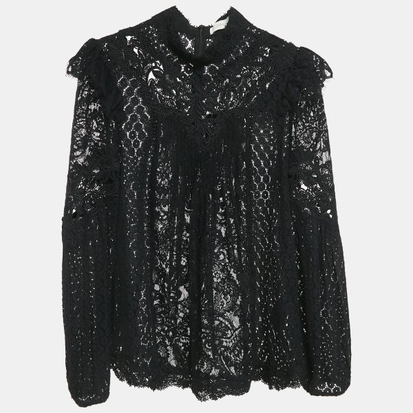 Zimmermann Black Lace Pleated High Neck Blouse M