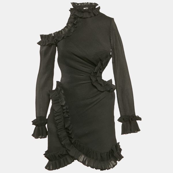Zimmermann Black Plisse Ruffled Cut-Out Mini Dress XS