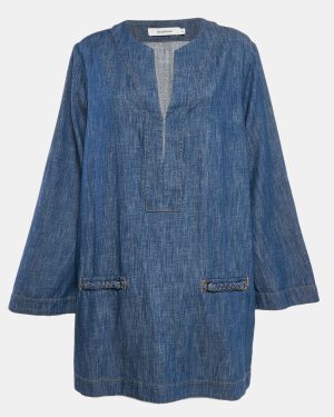 Zimmermann Blue Denim Wylie Braid Detail Mini Dress XL