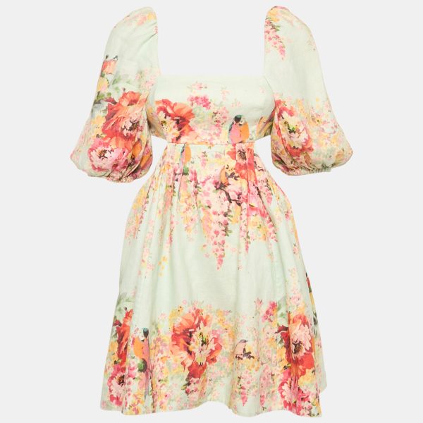 Zimmermann Blue Floral Print Linen Mae Cut Out Mini Dress S
