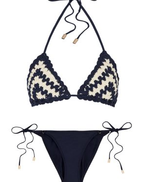 Zimmermann Chintz Crochet-knit Triangle Bikini, Bikini, Navy - 3