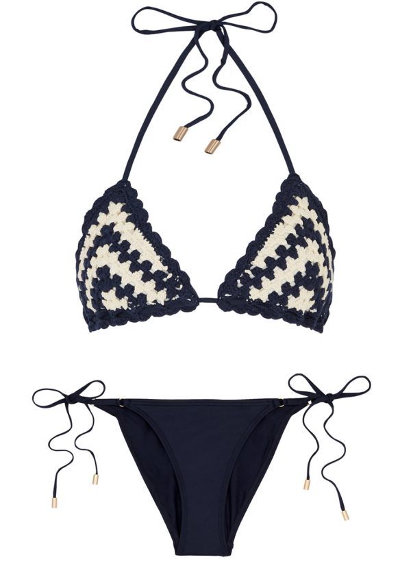 Zimmermann Chintz Crochet-knit Triangle Bikini, Bikini, Navy - 3