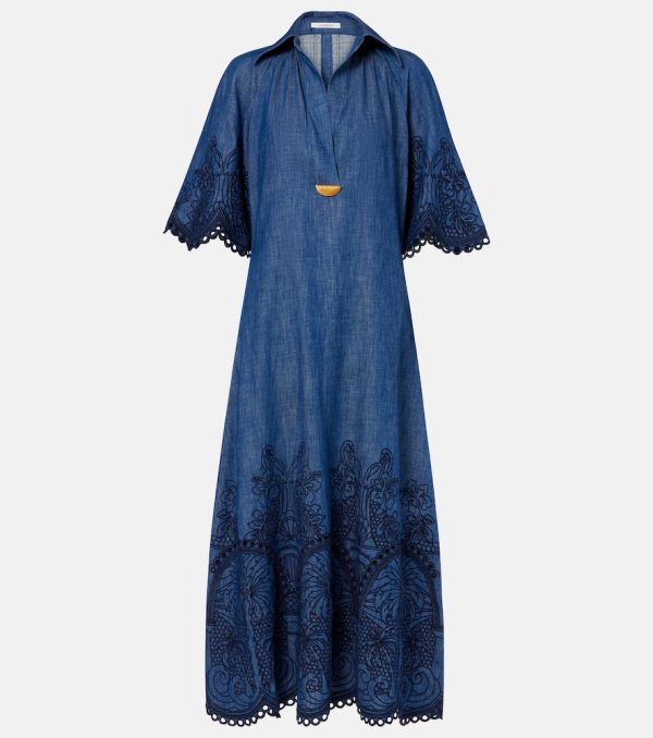 Zimmermann Coco embroidered denim maxi dress