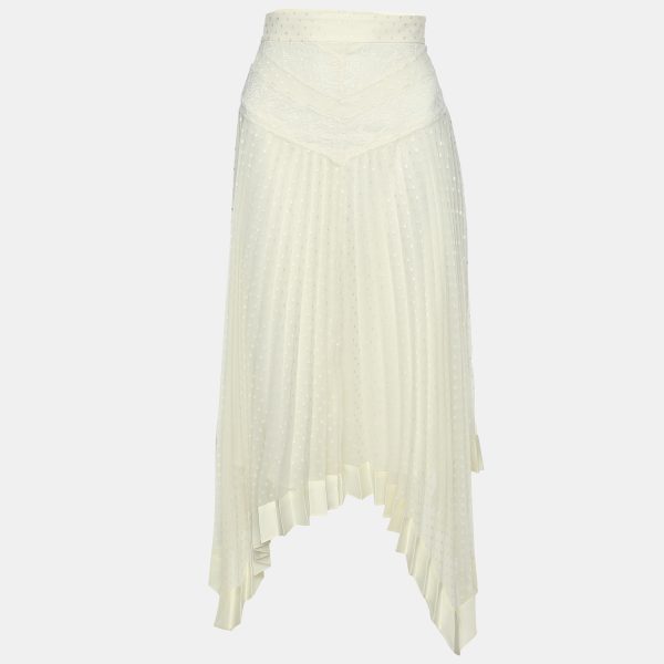 Zimmermann Cream Espionage Sunburst Pleated Lace Skirt L