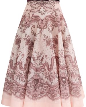 Zimmermann Crush Belted Printed Linen-blend Midi Skirt - Multi Print - 3 (UK 14 / L)