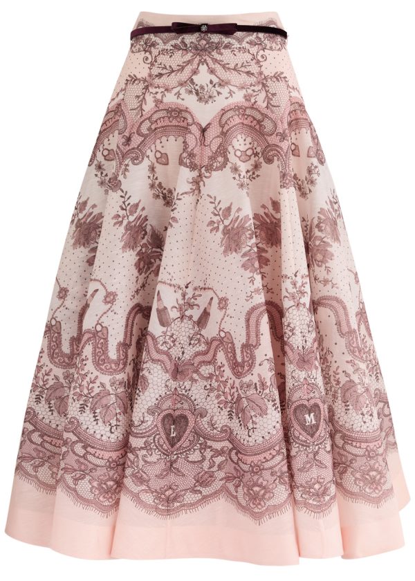 Zimmermann Crush Belted Printed Linen-blend Midi Skirt - Multi Print - 3 (UK 14 / L)