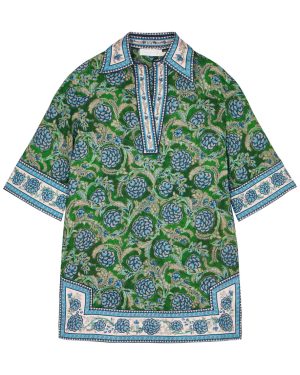 Zimmermann Junie Printed Linen Tunic Dress - Green - 2 (UK 12 / M)