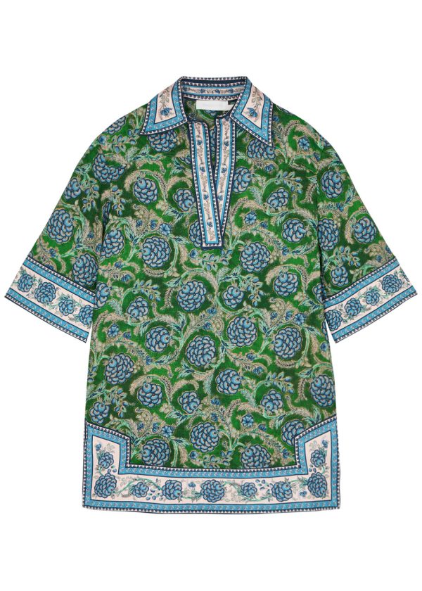 Zimmermann Junie Printed Linen Tunic Dress - Green - 2 (UK 12 / M)