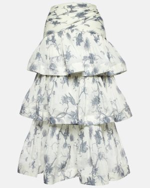 Zimmermann Kiera Navy Printed Silk Plisse Tiered Midi Skirt S