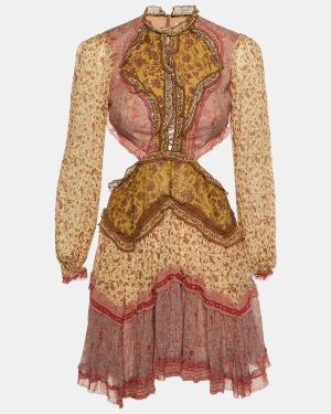 Zimmermann Multicolor Printed Cotton & Silk Juniper Cut Out Floating Dress S