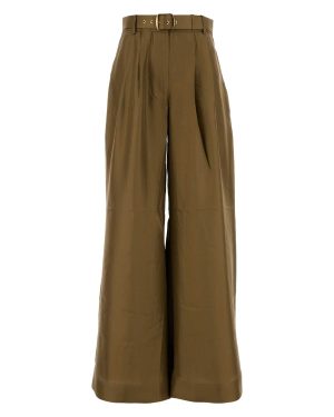 Zimmermann Olive Green Satin Crush Wide-leg Pant