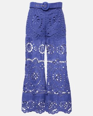 Zimmermann Pop embroidered linen cropped pants
