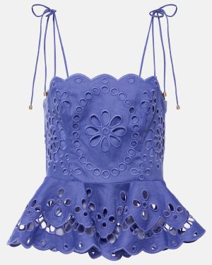 Zimmermann Pop embroidered peplum linen top