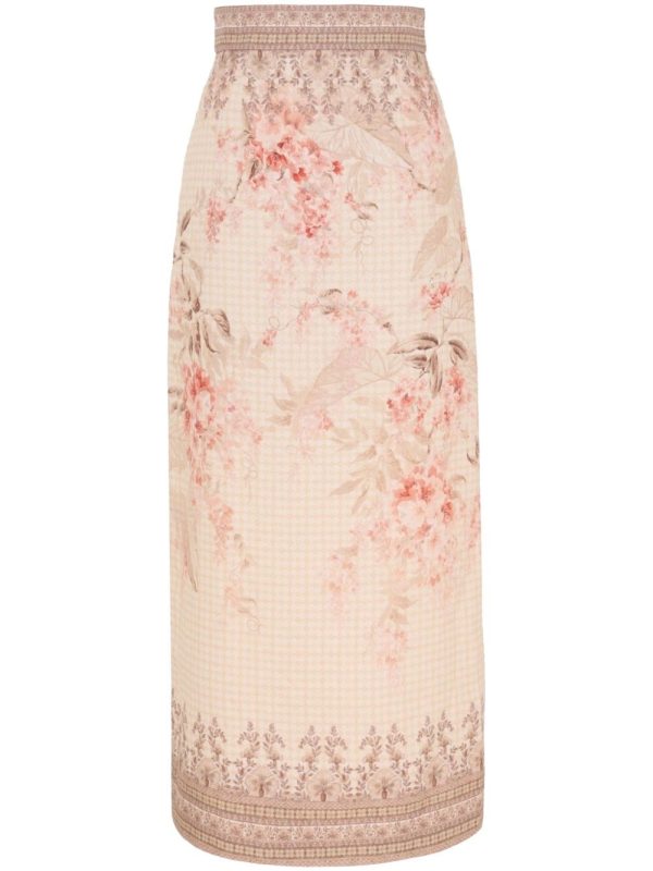 Zimmermann Printed Linen Pencil Skirt