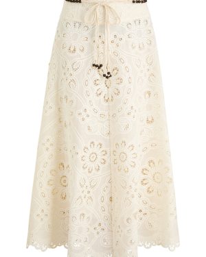Zimmermann Rhiannon Embroidered Cotton Midi Skirt - Ivory - 1 (UK 10 / S)