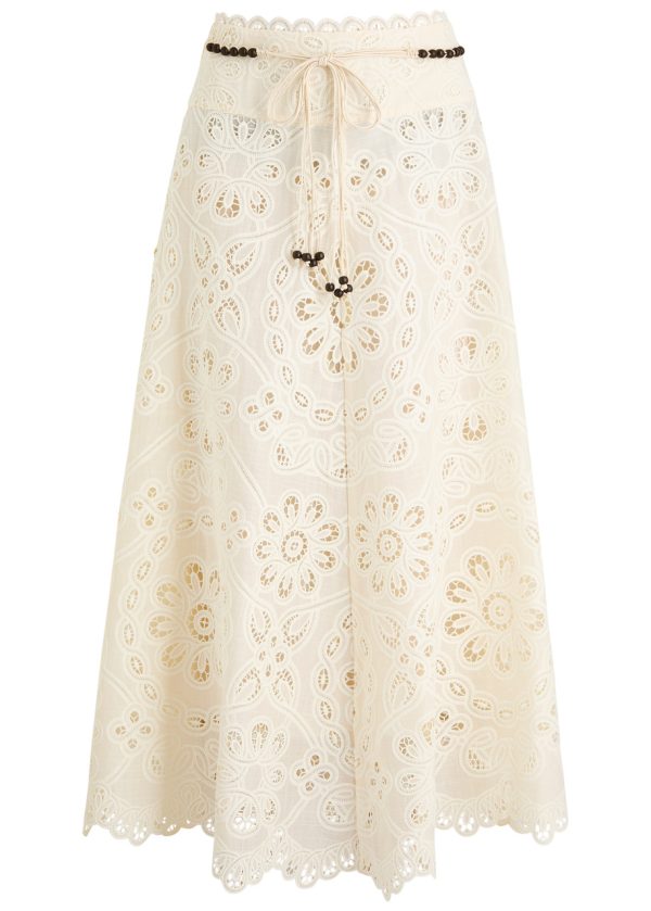Zimmermann Rhiannon Embroidered Cotton Midi Skirt - Ivory - 1 (UK 10 / S)