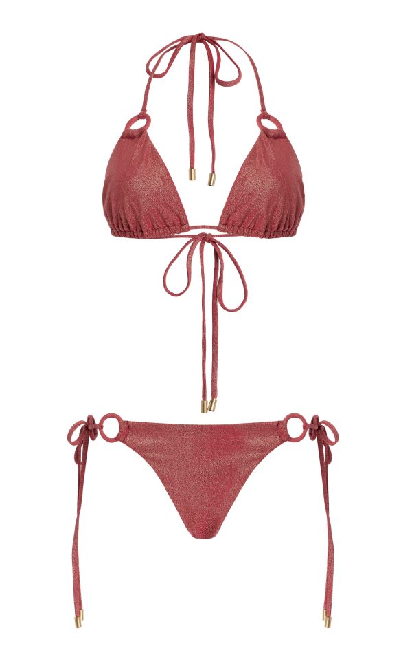 Zimmermann - Rhiannon Metallic Triangle Bikini Set - Pink - 3 - Moda Operandi