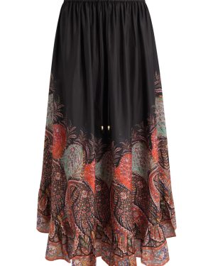 Zimmermann Rhiannon Ruffle Silk Midi Skirt - Black - 00 (UK 6 / XS)