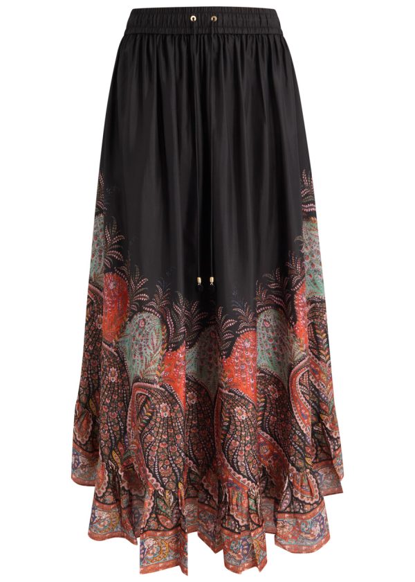 Zimmermann Rhiannon Ruffle Silk Midi Skirt - Black - 00 (UK 6 / XS)
