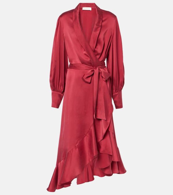 Zimmermann Ruffled silk satin wrap dress