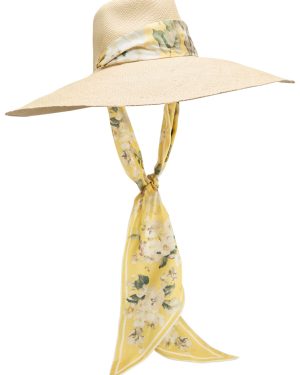 Zimmermann Scarf-embellished Straw sun hat - Multi Floral - L (UK14 / L)