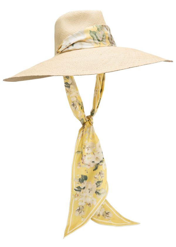 Zimmermann Scarf-embellished Straw sun hat - Multi Floral - L (UK14 / L)