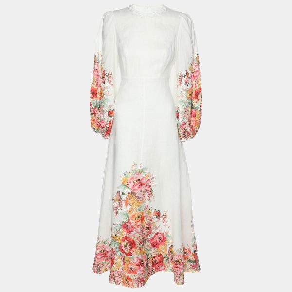 Zimmermann White Floral Print Linen Maxi Dress XS