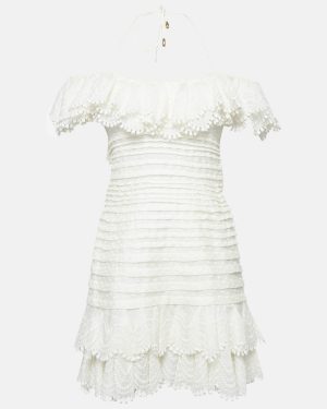 Zimmermann White Linen Blend Super Eight Off-The-Shoulder Mini Dress M