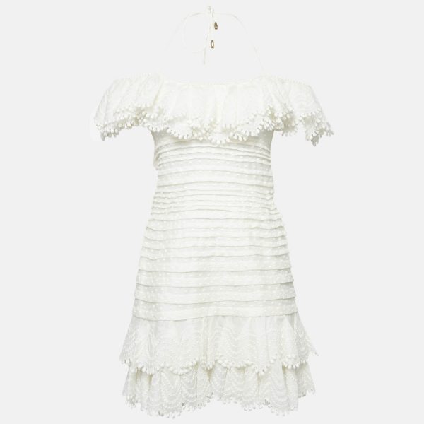 Zimmermann White Linen Blend Super Eight Off-The-Shoulder Mini Dress M