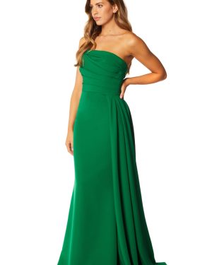 Zo Strapless Maxi Dress with Pleated Side Skirt Drape, UK 18 / US 14 / EU 46 / Green