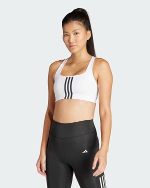 adidas Powerimpact Training Medium-Support 3-Stripes Bra - White