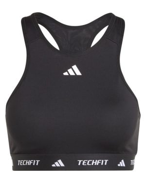adidas TECHFIT Womens Medium Support High Neck Sports Bra - Black