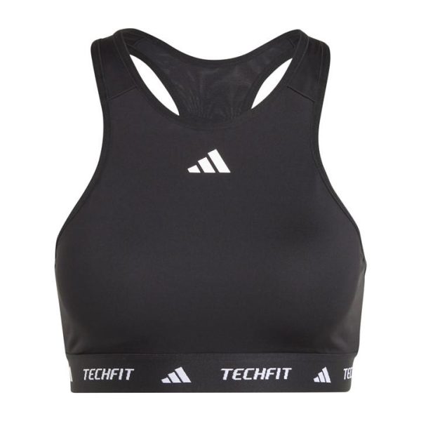 adidas TECHFIT Womens Medium Support High Neck Sports Bra - Black