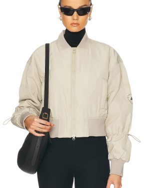 adidas by Stella McCartney Truenature Cropped Bomber Jacket in Desert Sand - Taupe. Size L (also in M, S, XS).