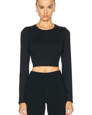 alo Alosoft Crop Finesse Long Sleeve Top in Black - Black. Size M (also in S, XS).