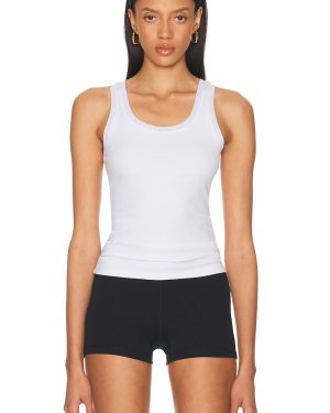 alo Ribbed Mesh Secret Tank Top in White - White. Size L (also in M, XS).