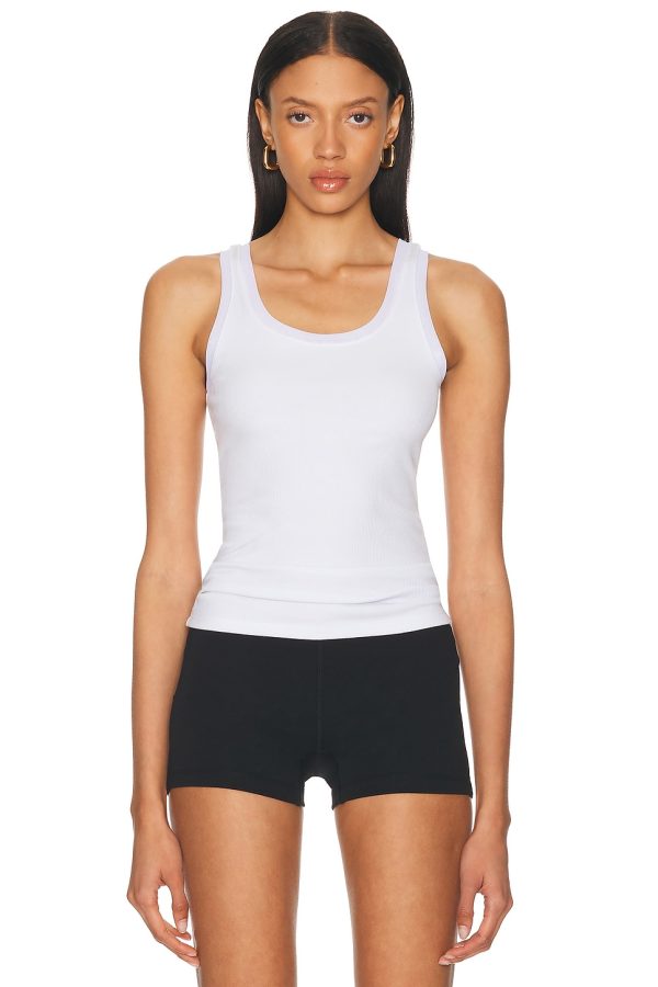 alo Ribbed Mesh Secret Tank Top in White - White. Size L (also in M, XS).