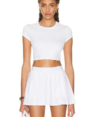 alo Soft Crop Finesse Short Sleeve Top in White - White. Size L (also in M, S, XS).
